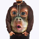 Funny 3D Big Monkey Gorilla Face All Over Print Hoodie